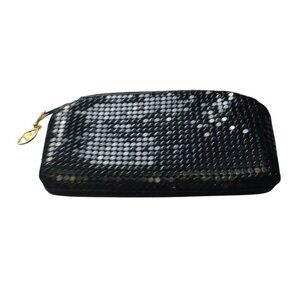 Vintage Black Metal Mesh Clutch Purse Wallet Party Formal Classic Zip Closure